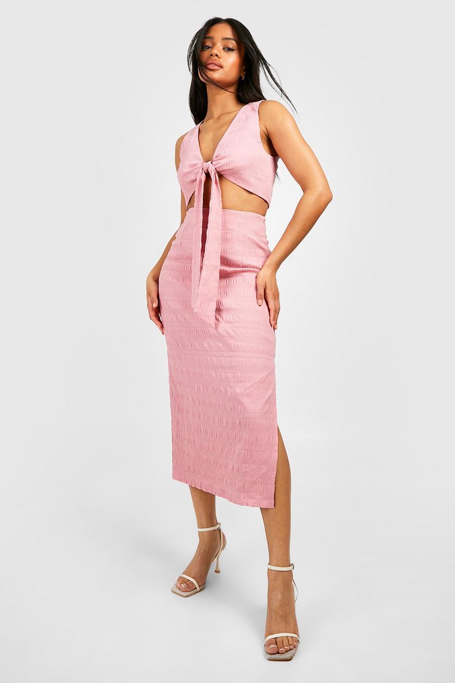 Candy pink Textured Midi Skirt