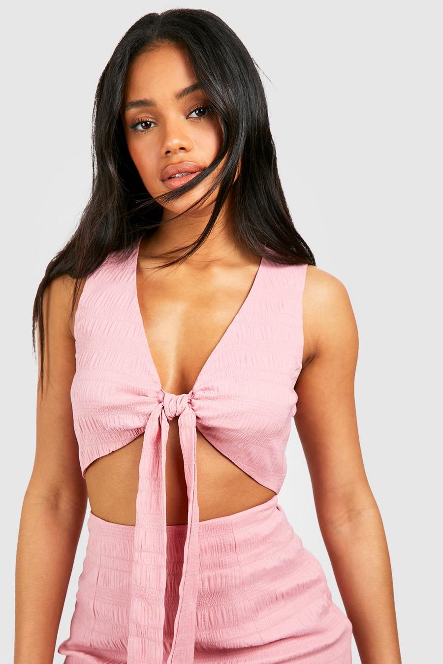 Bralette con trama e nodo frontale, Candy pink image number 1
