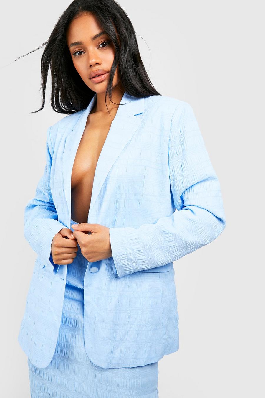 Powder blue Textured Relaxed Fit Tailored Blazer