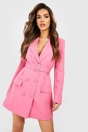 Pink Double Breasted Belted Blazer Dress