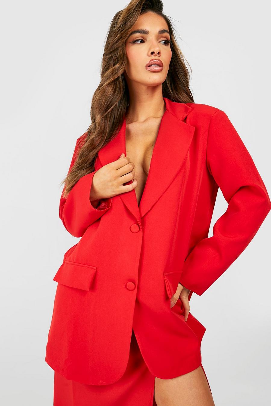 Red Relaxed Fit Single Breasted Blazer image number 1
