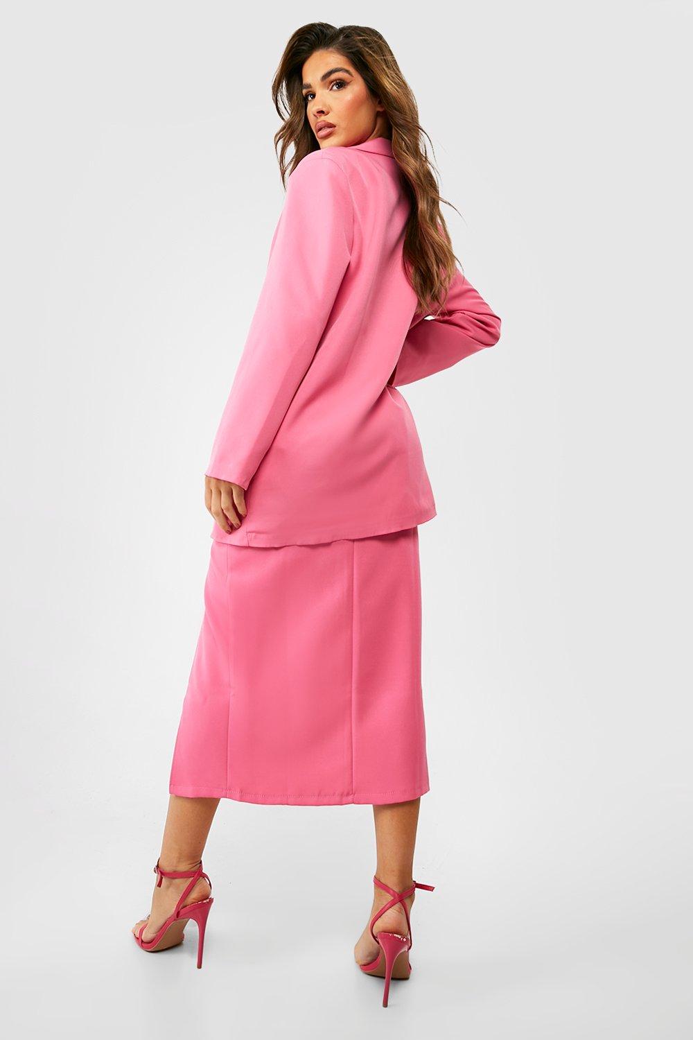 Boohoo pink midi skirt best sale