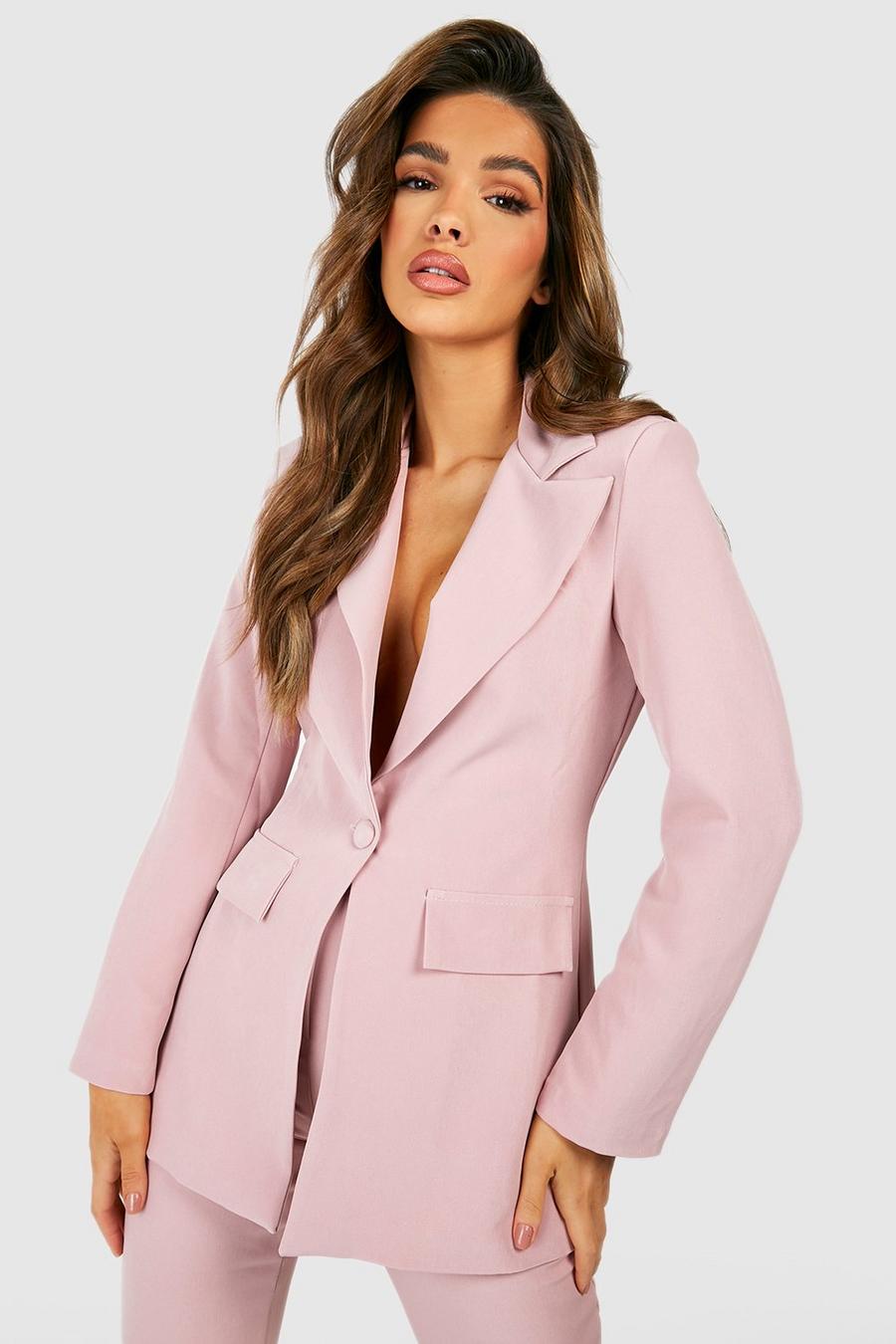Rose pink Plunge Fitted Tailored Blazer