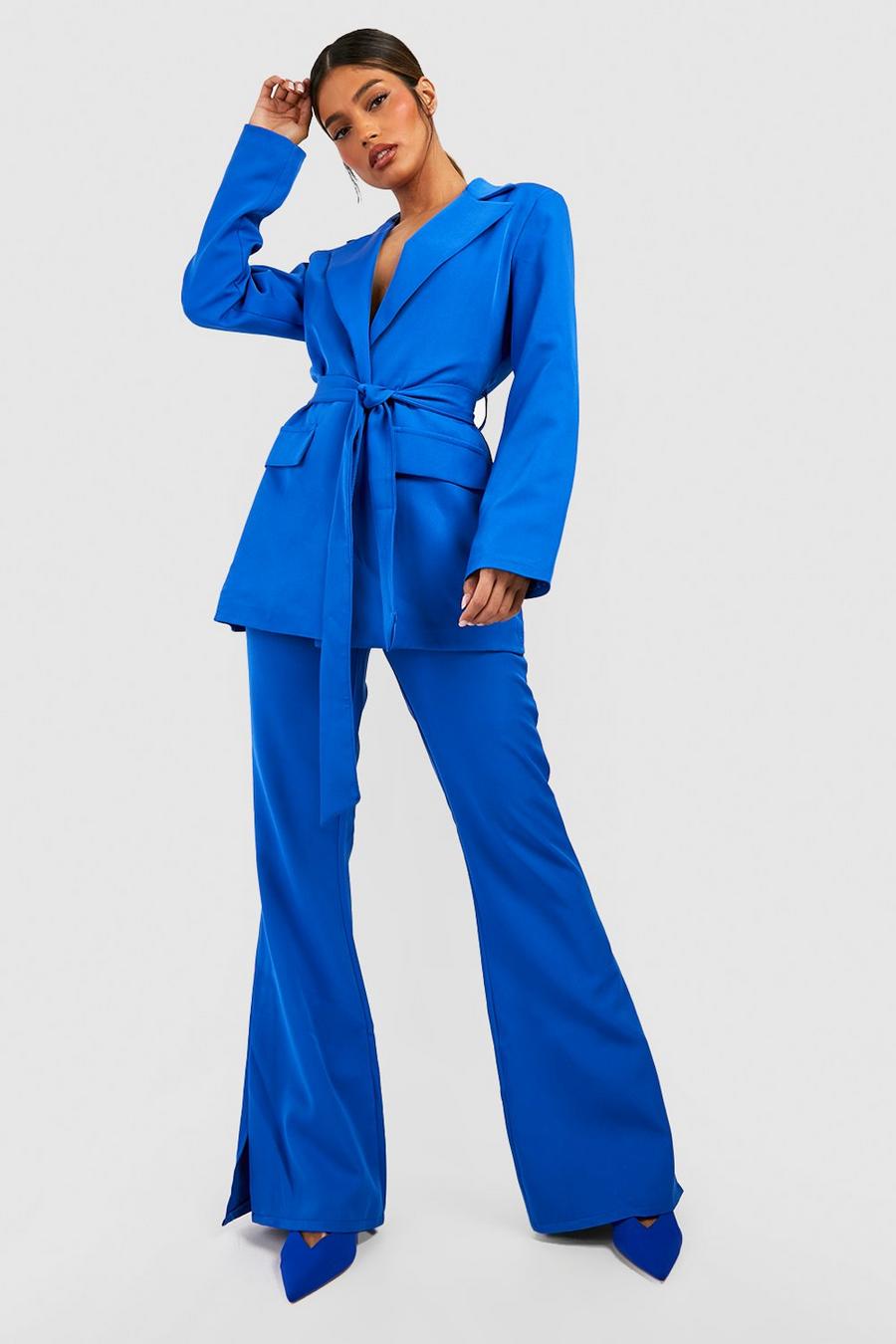 Cobalt blå Split Side Fit & Flare Tailored Trousers image number 1