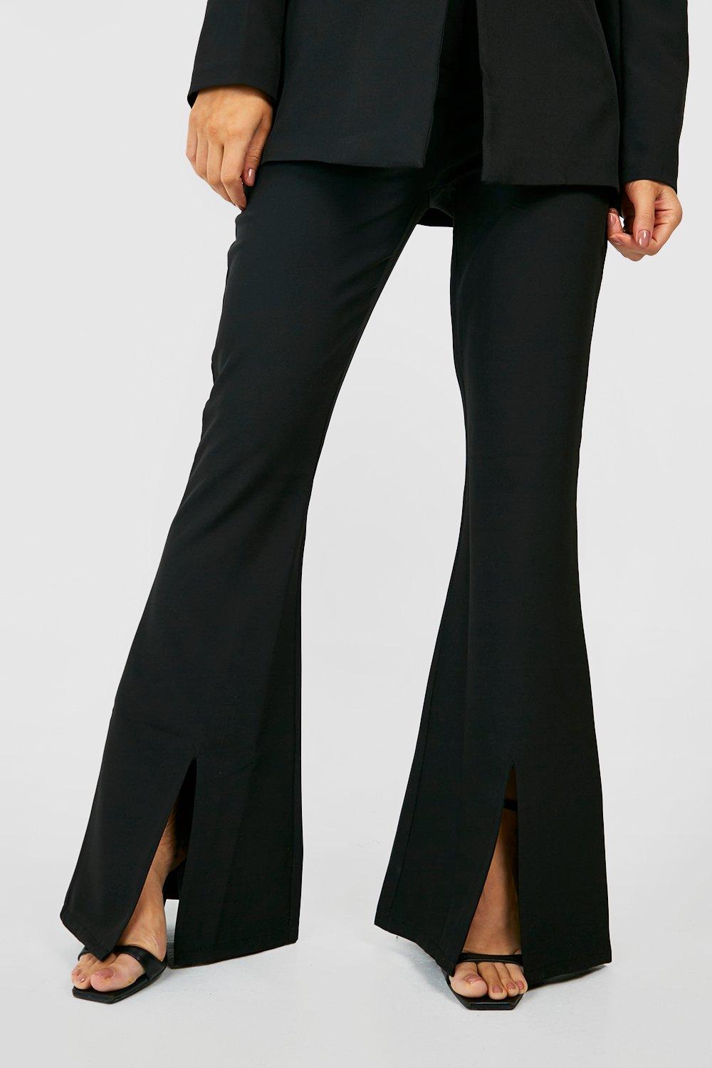 Black split front flared hot sale trousers