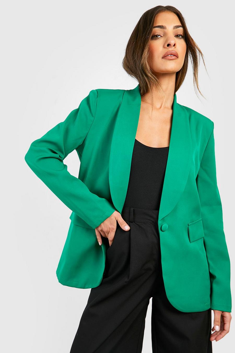 Bright green Basic Woven Single Breasted Plunge Lapel Blazer