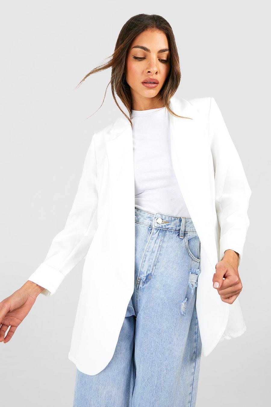 Ivory Basic Woven Turn Cuff Relaxed Fit Blazer image number 1