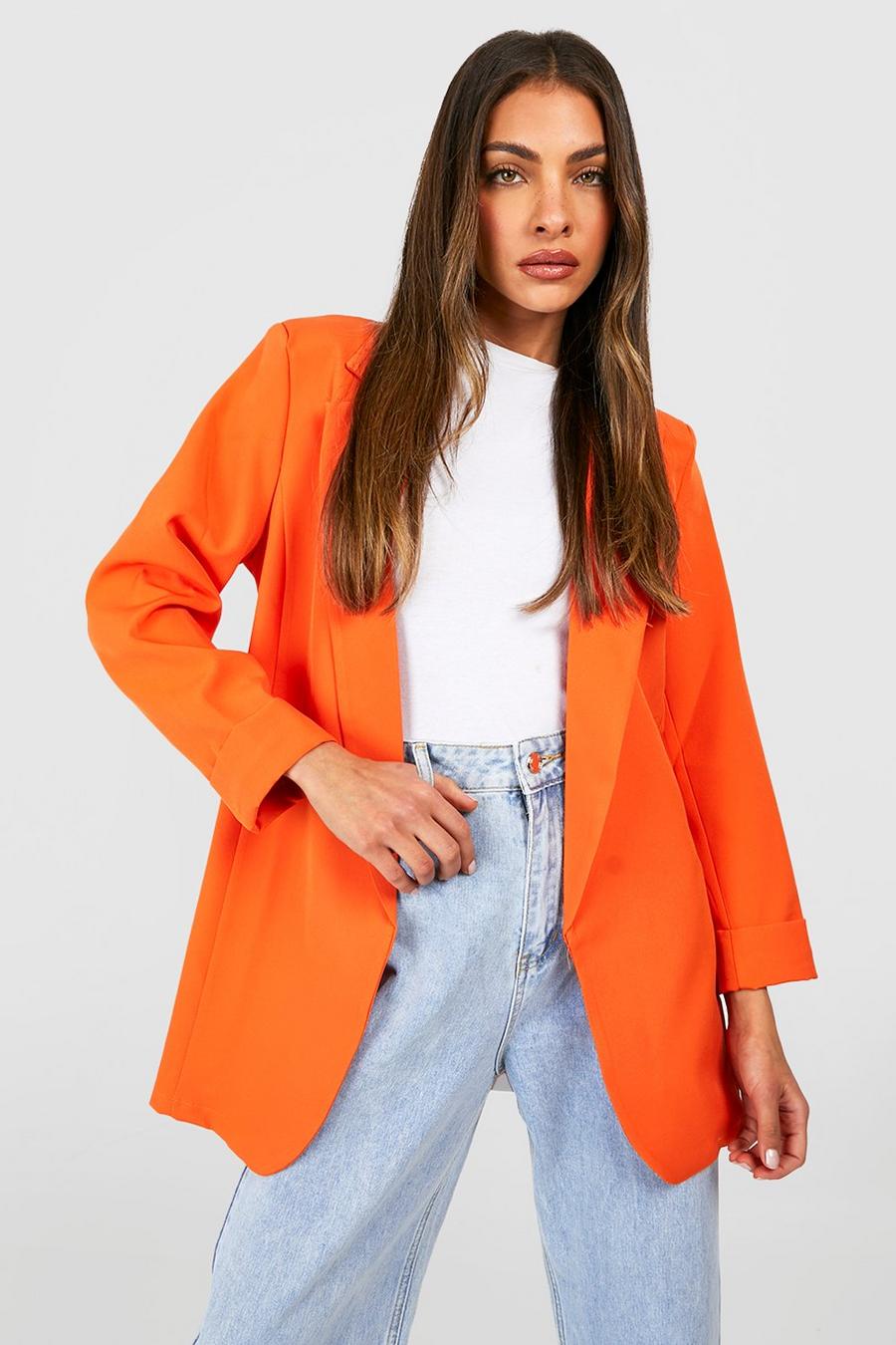 Orange Basic Woven Turn Cuff Relaxed Fit Blazer
