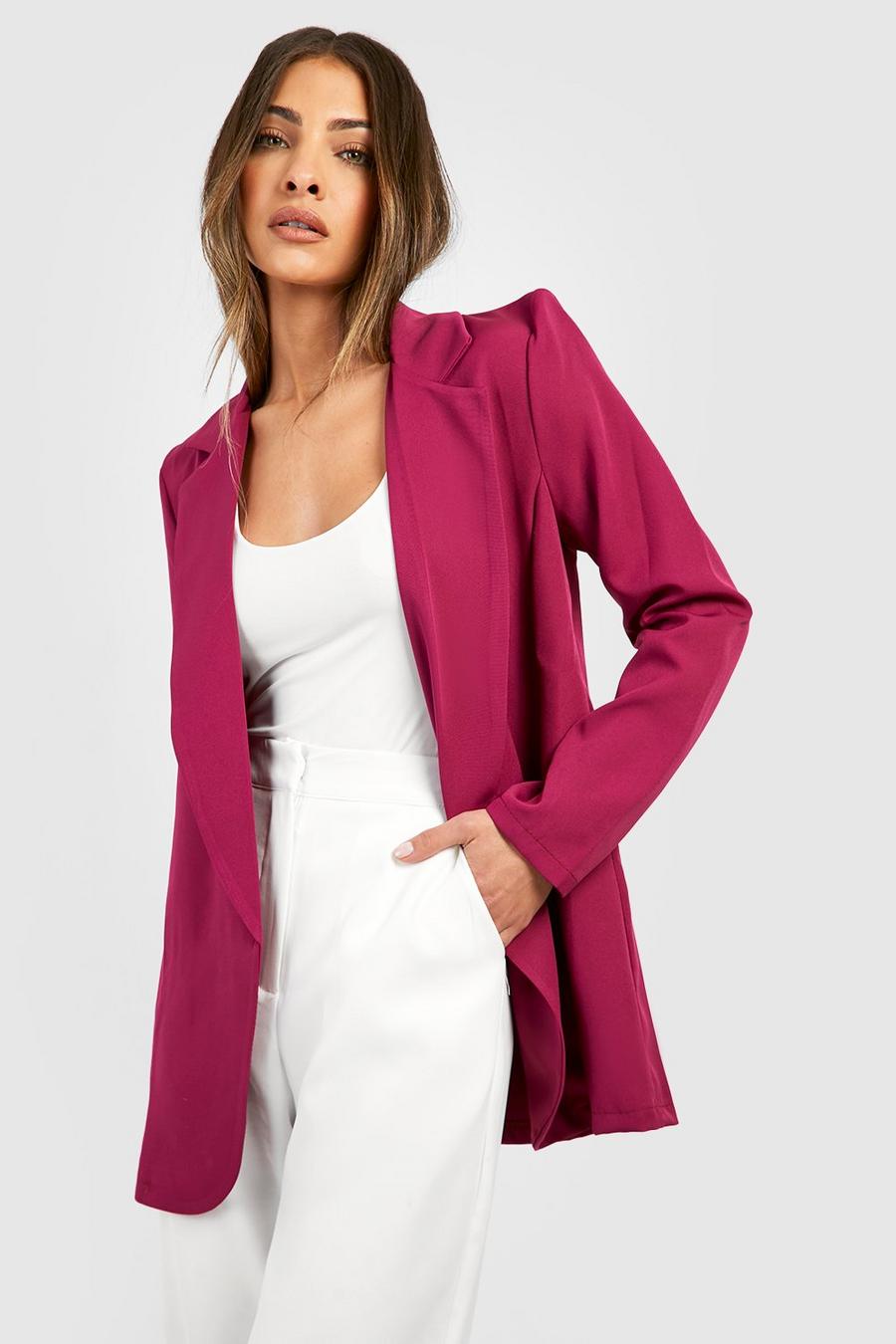 Magenta pink Basic Woven Long Sleeve Relaxed Fit Blazer
