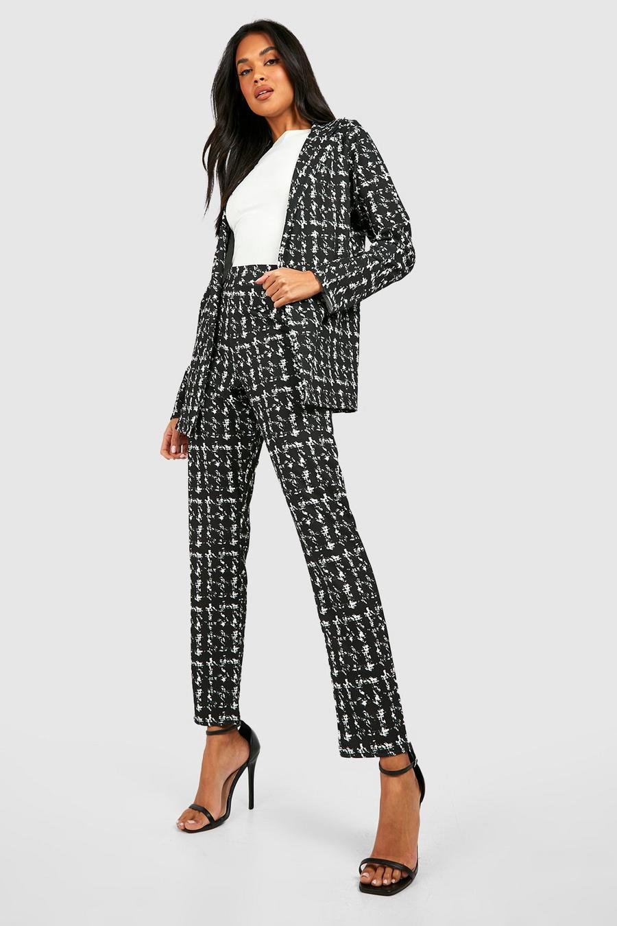 Black Basic Jersey Abstract Dogtooth Blazer & Trouser Set image number 1
