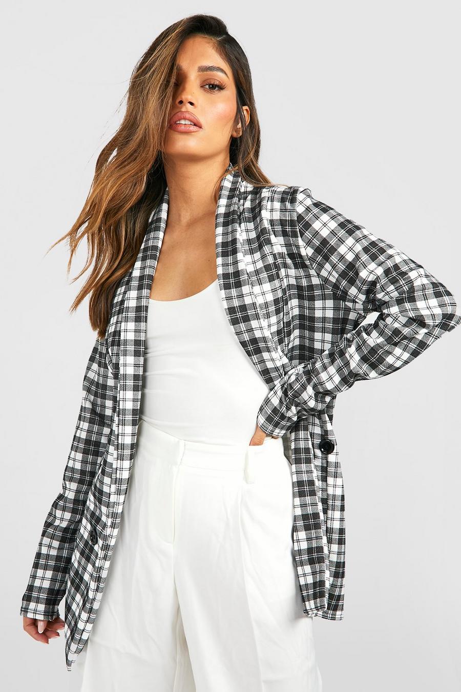 Black Basic Jersey Mono Check Relaxed Fit Blazer image number 1