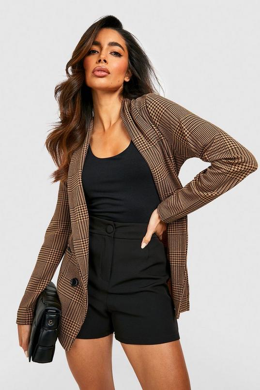 Basic Jersey Knit Dogtooth Relaxed Fit Blazer | boohoo