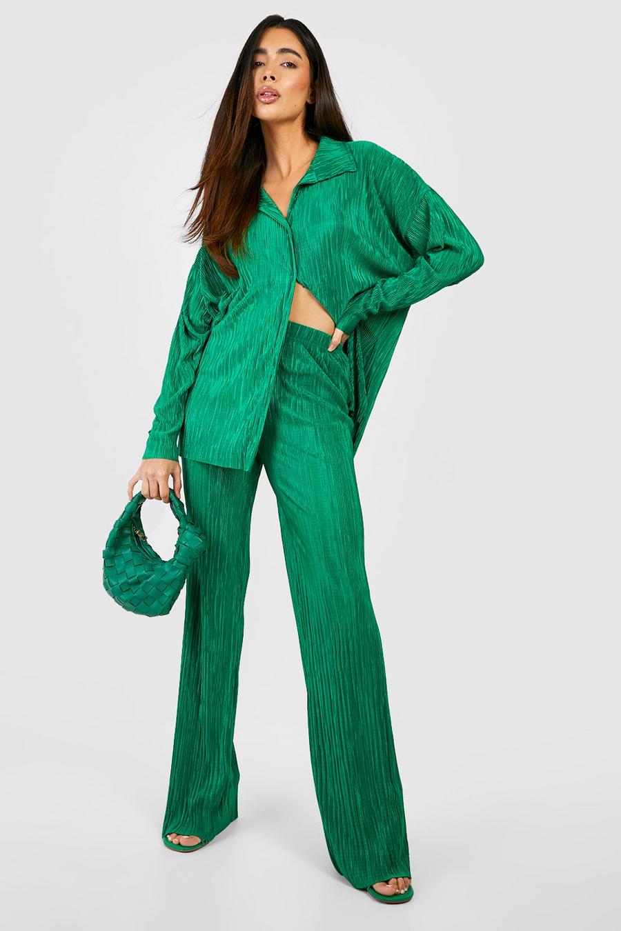 Bright green Plisse Floor Sweeping Wide Leg Trousers image number 1