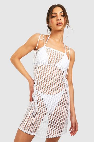 White Lace Tie Mini Swing Beach Dress