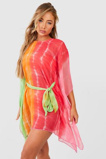 Tie Dye Mini Strand Kaftan Met Ceintuur green