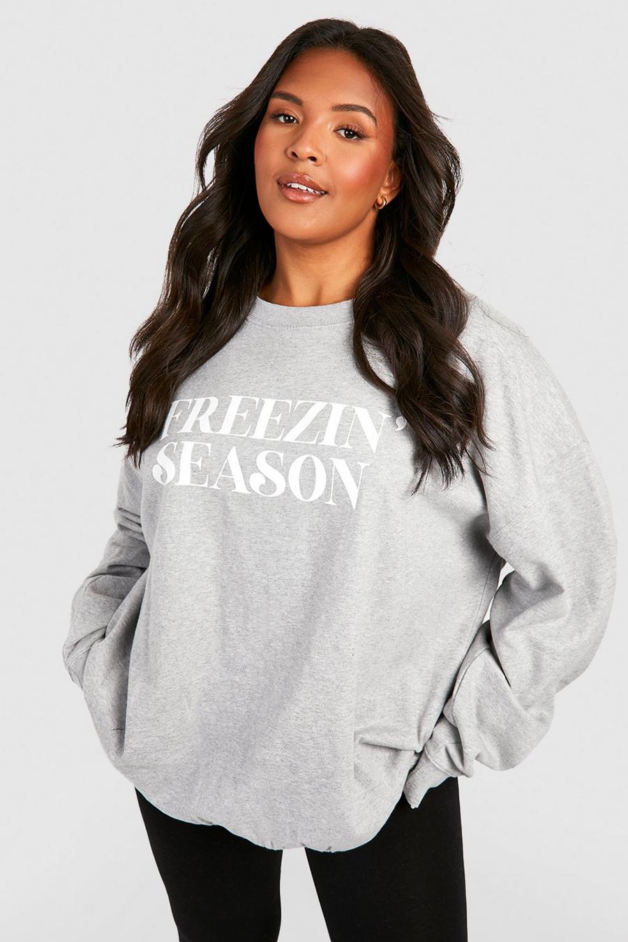 Grey marl Plus Freezin' Season Slogan Christmas Sweater image number 1