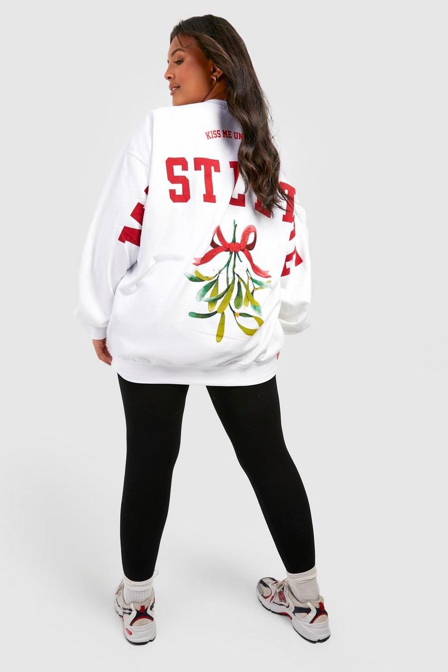 Felpa Plus Size natalizia con slogan Kiss Me Under The Mistletoe, White blanco