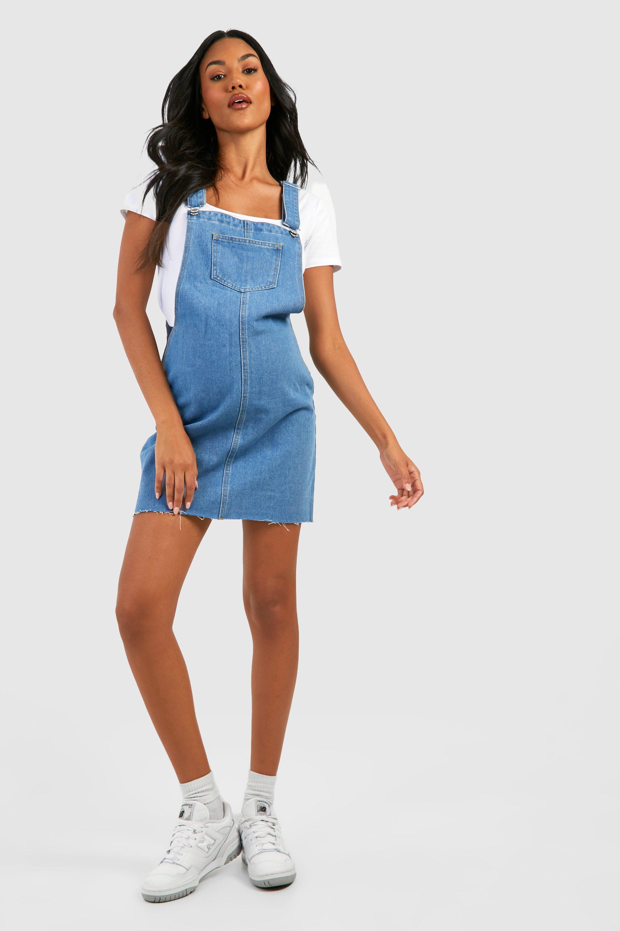 Women's Maternity Denim Pinafore Dress | Boohoo UK