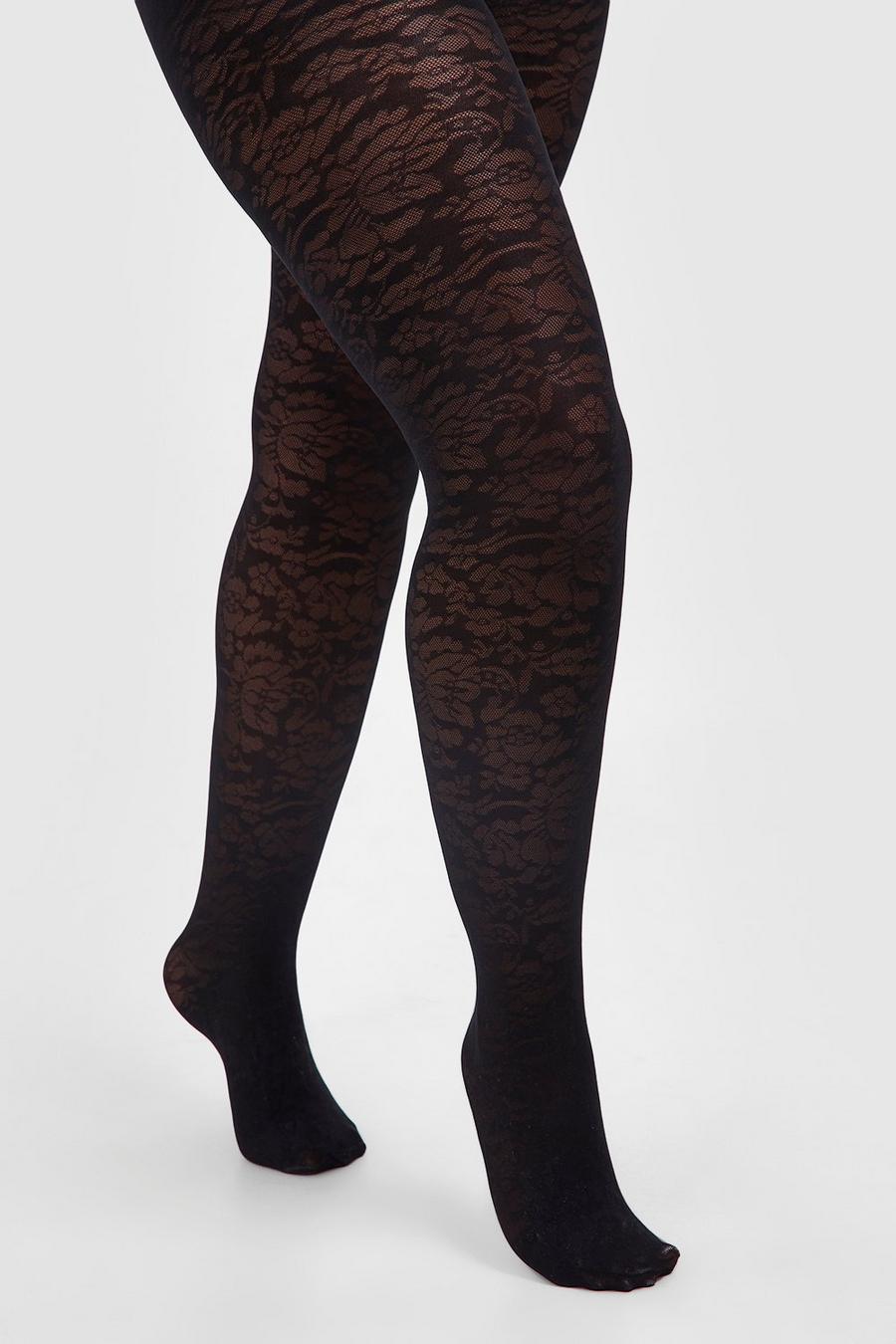 Black Plus Lace Print Tights image number 1