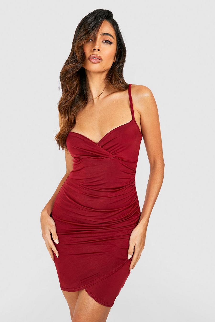 Berry Wrap Detail Bodycon Dress image number 1