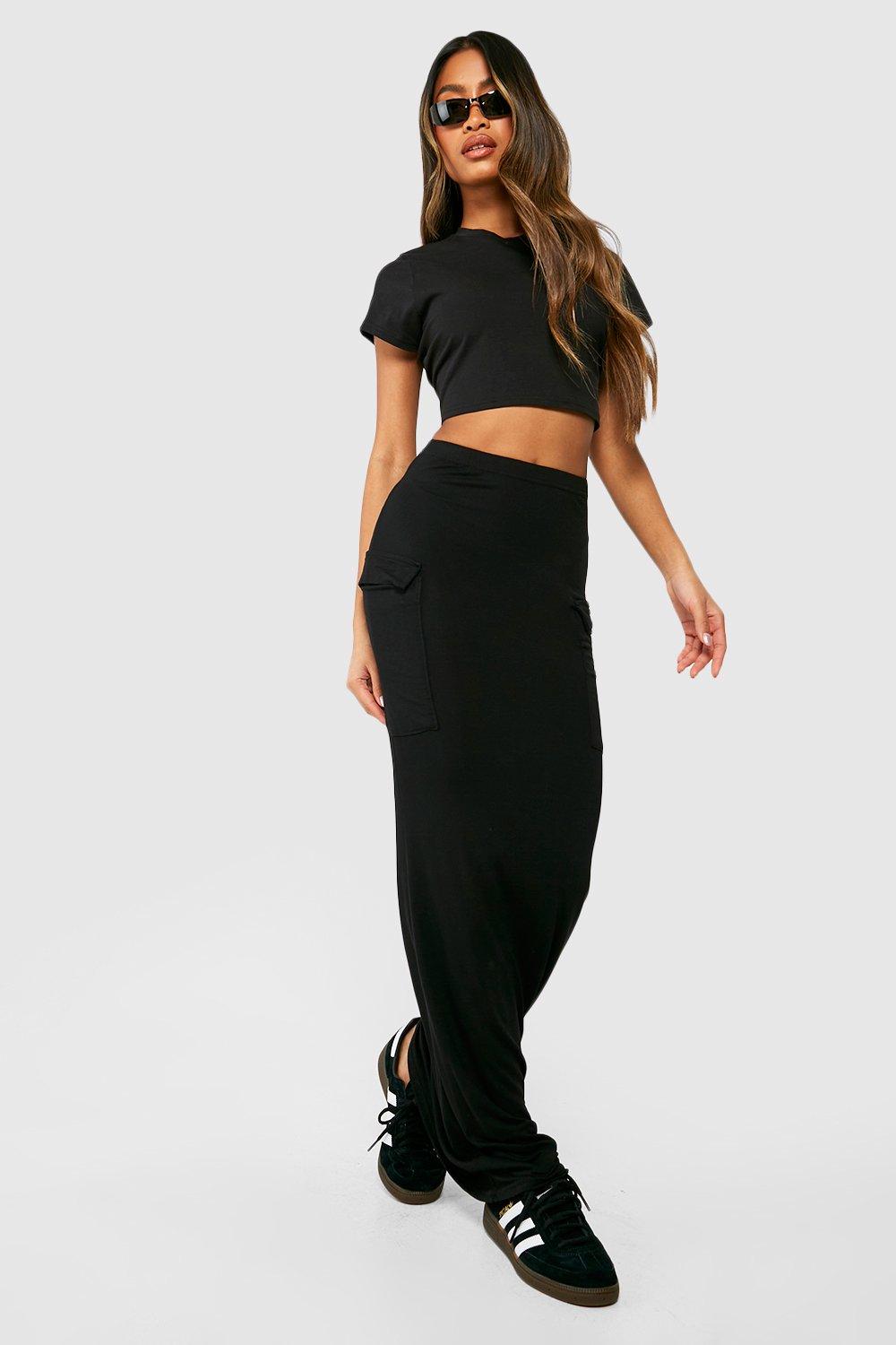 Jersey Knit Maxi Cargo Skirt | boohoo