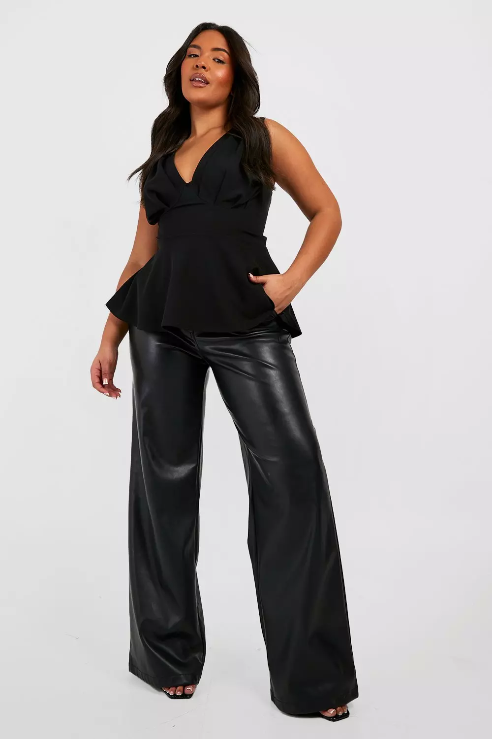 Faux leather peplum top plus clearance size