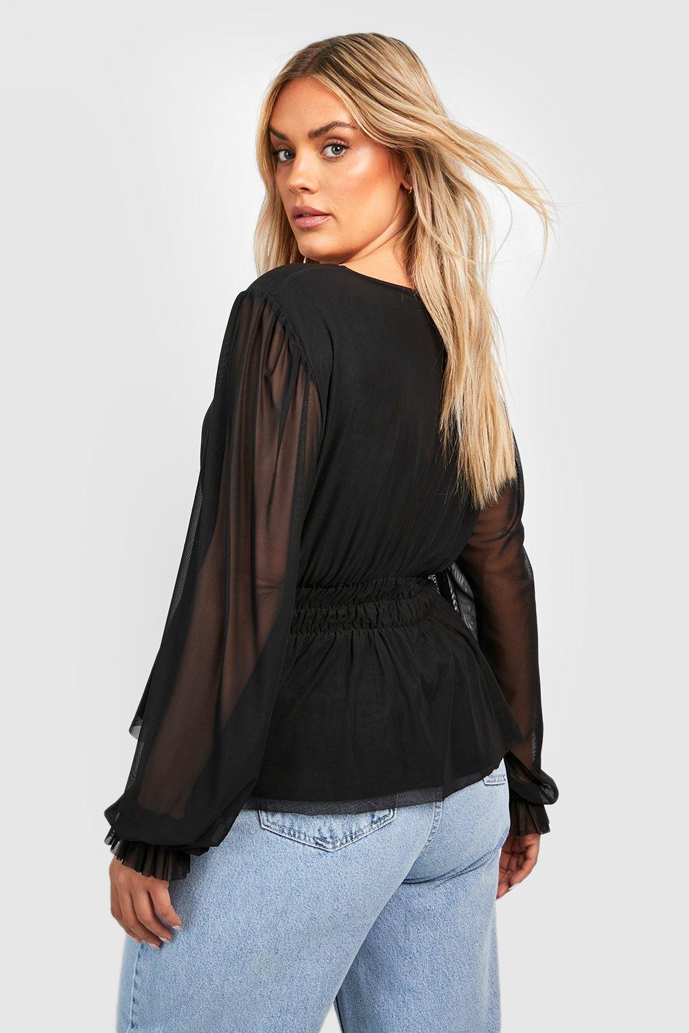 Black mesh peplum store top