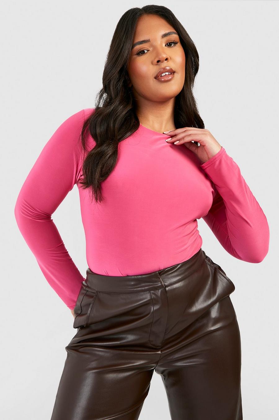 Pink Plus Double Layer Slinky Long Sleeve Top image number 1