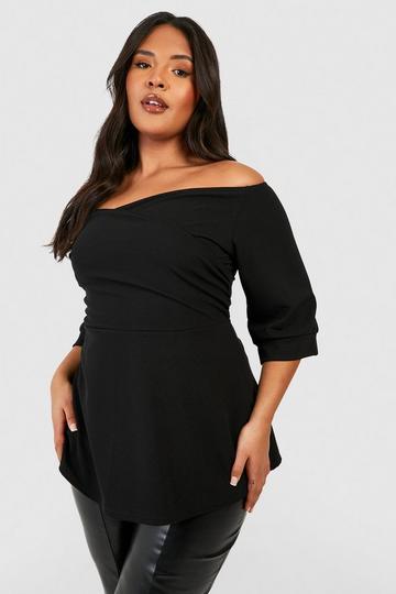 Plus Scuba Bardot Peplum Top black