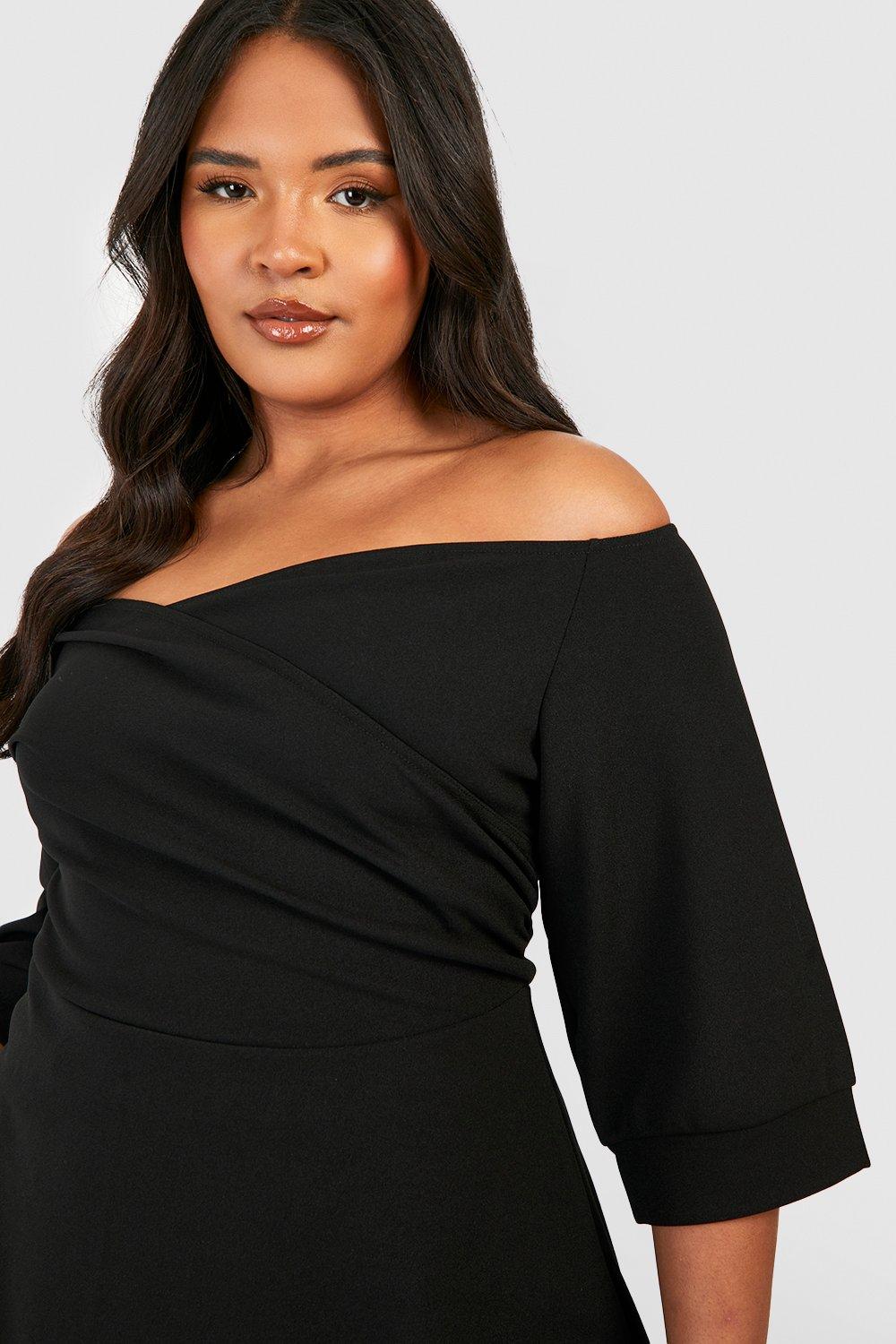 Black Plus Scuba Bardot Peplum Top