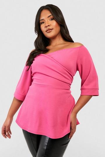 Plus Scuba Bardot Peplum Top hot pink