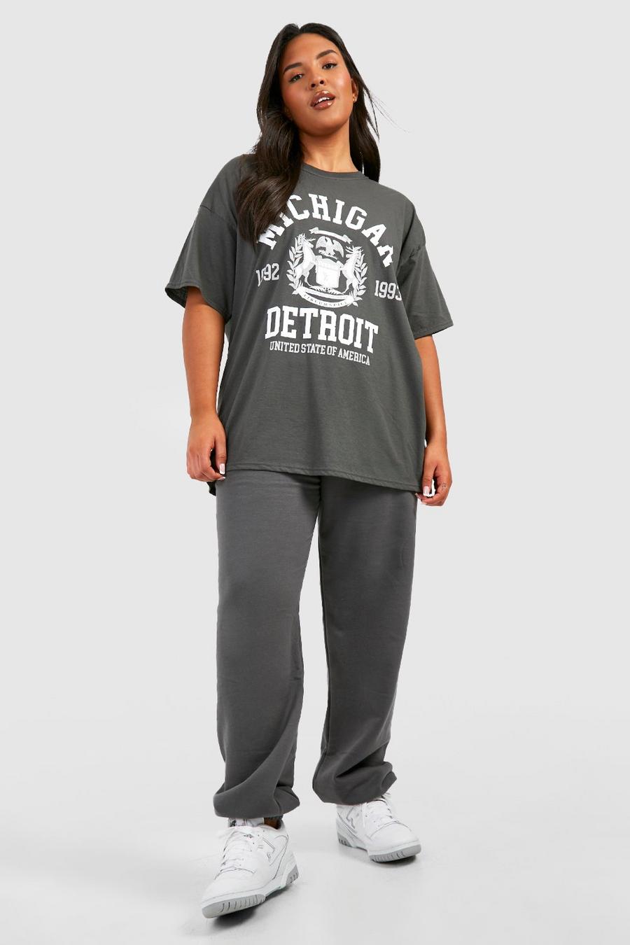 Camiseta Plus oversize con estampado de Michigan, Charcoal image number 1