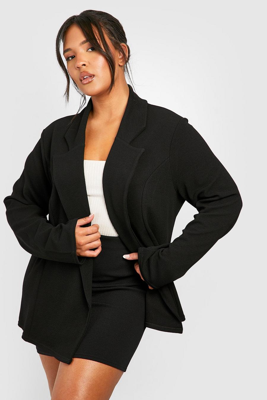 Black Plus Basic Jersey Knit Relaxed Fit Blazer image number 1