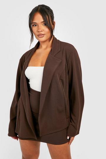 Plus Basic Jersey Knit Relaxed Fit Blazer chocolate