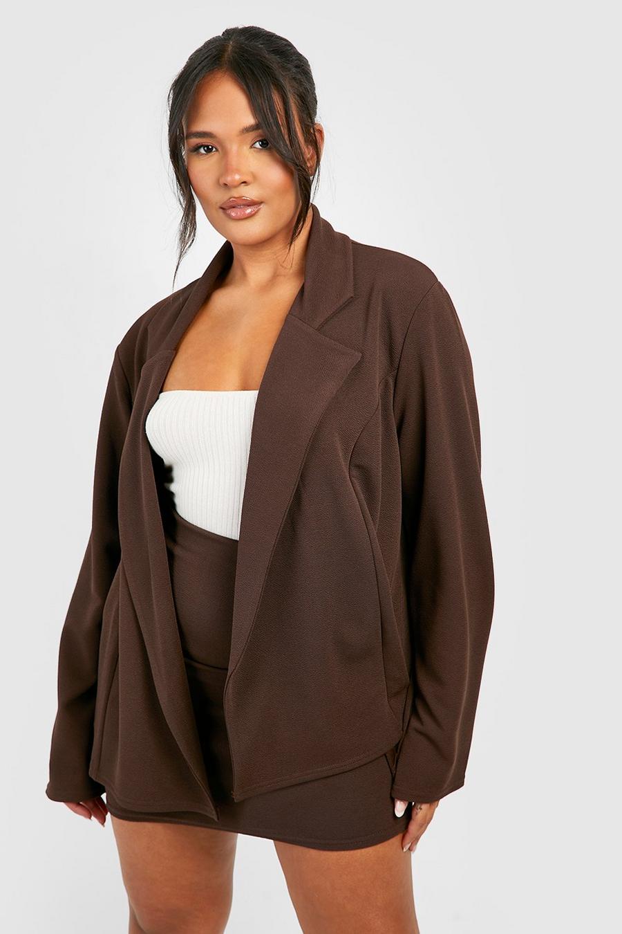 Chocolate brown Plus Basic Jersey Knit Relaxed Fit Blazer