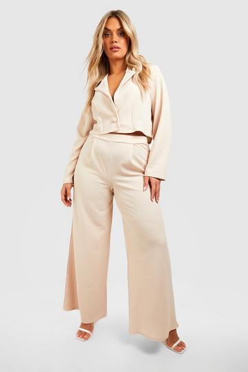 Stone Beige Plus Basic Jersey Knit Wide Leg Pants