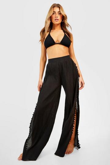 Pom Pom Split Beach Pants black