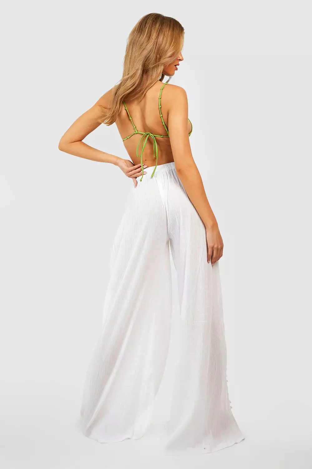 White Pom Pom Split Beach Trousers صورة بديلة