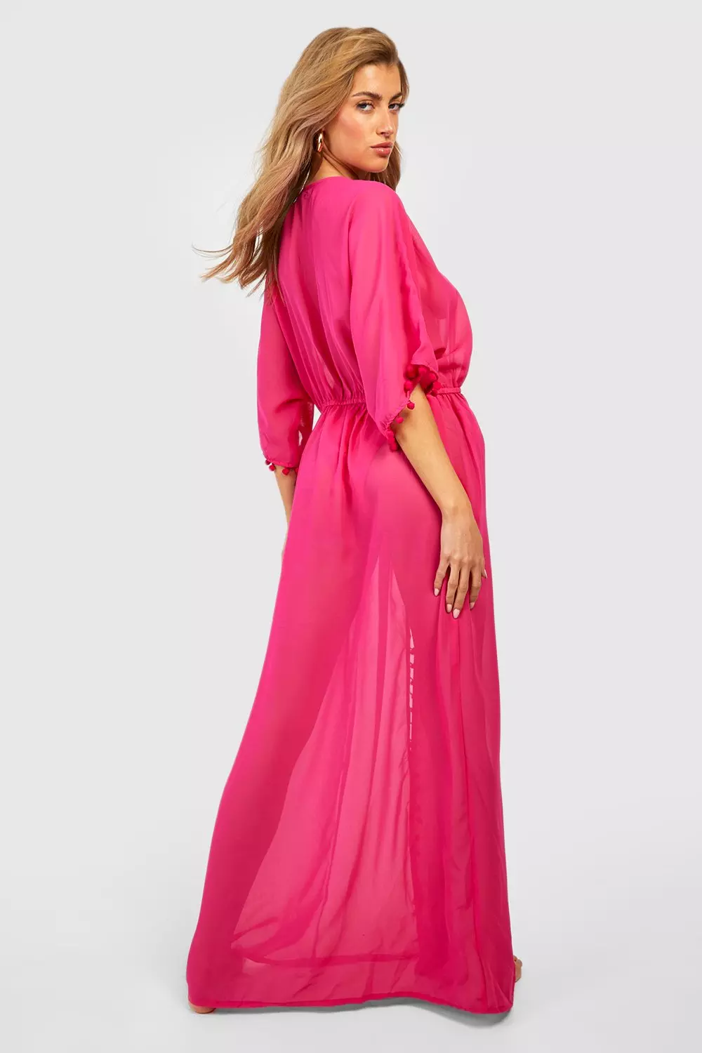 Black Pom Pom Split Sides Maxi Beach Kaftan alternative image