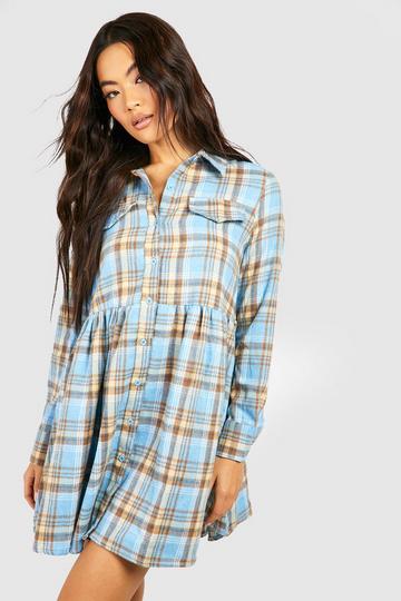 Check Oversized Shirt Smock Dress blue