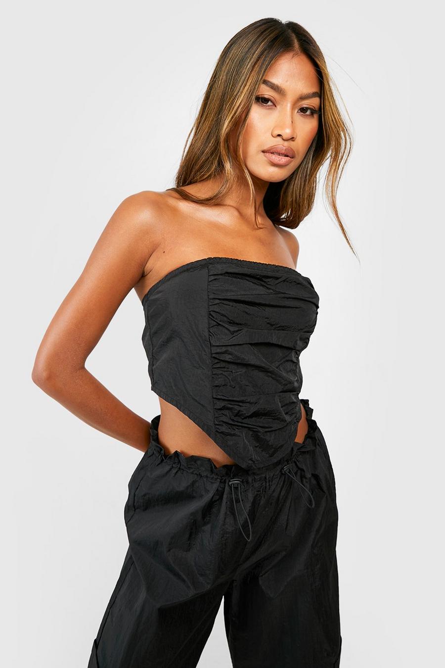Black Ruched Front Lace Up Back Corset