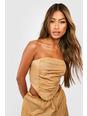 Camel Ruched Front Lace Up Back Corset 