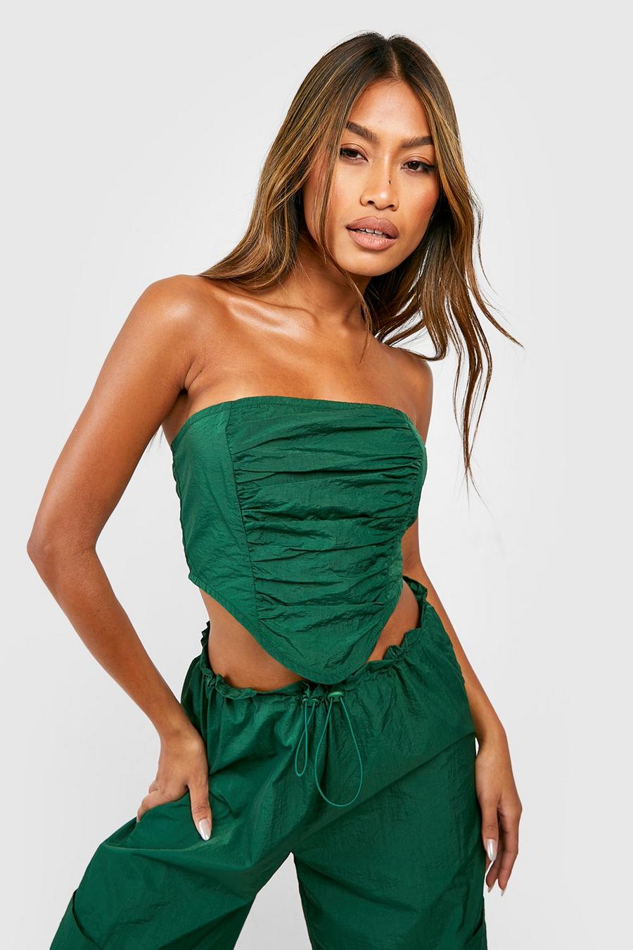 Dark green Ruched Front Lace Up Back Corset 