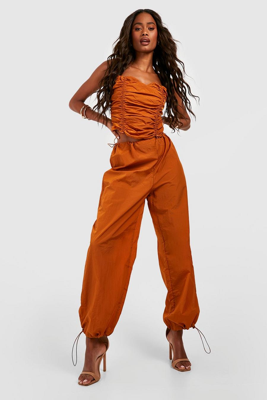 Terracotta Toggle Detail Oversized Parachute Pants image number 1
