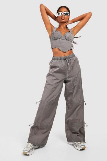 Grey Multi Toggle Parachute Pants