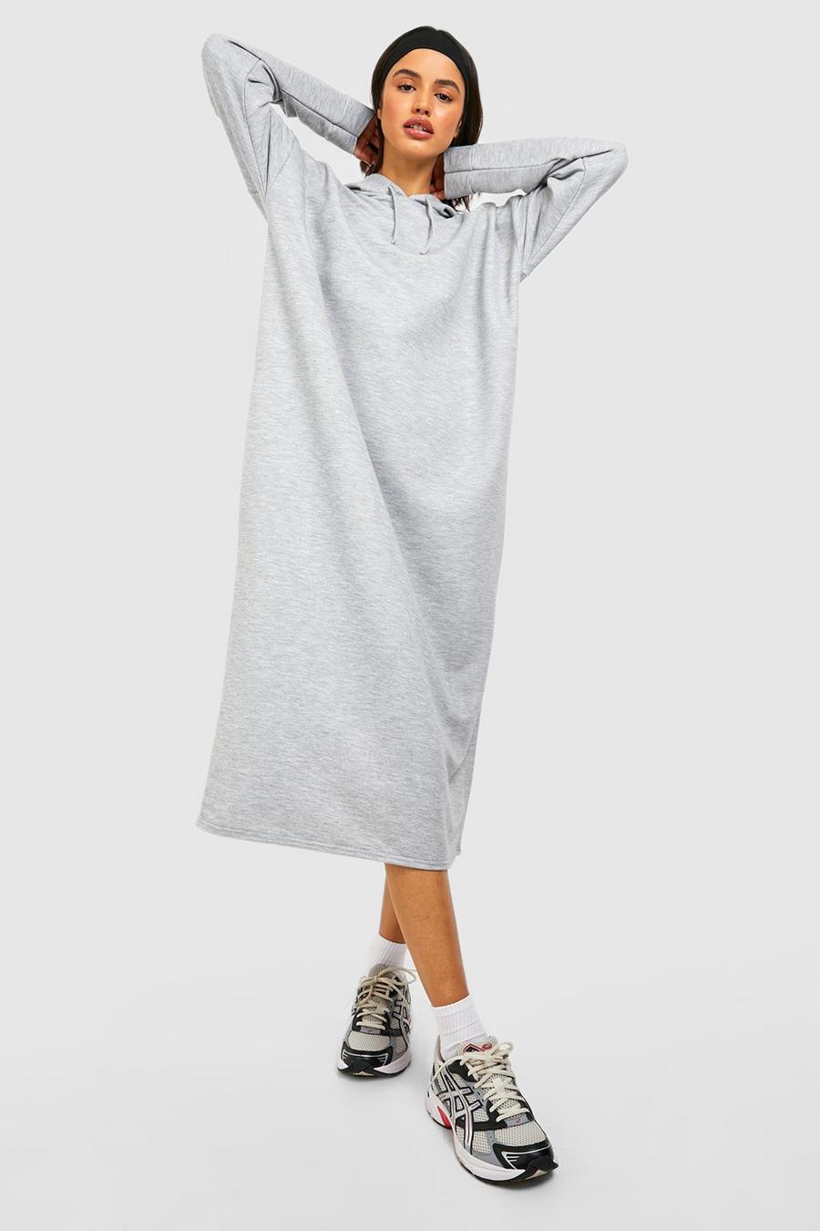 Grey marl Hooded Sweat Midi Dress
