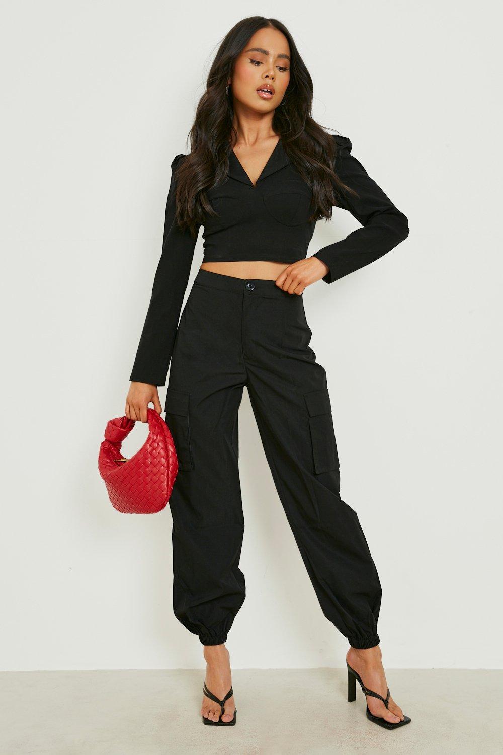 Petite Cuff Hem High Waist Cargo Trouser