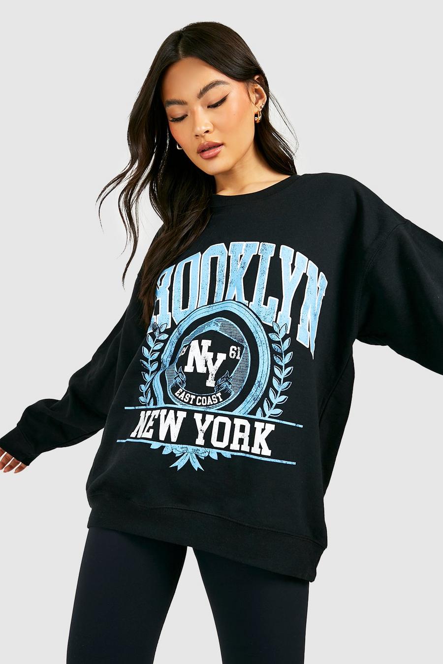 Black Brooklyn Slogan Oversized Sweatshirt  image number 1