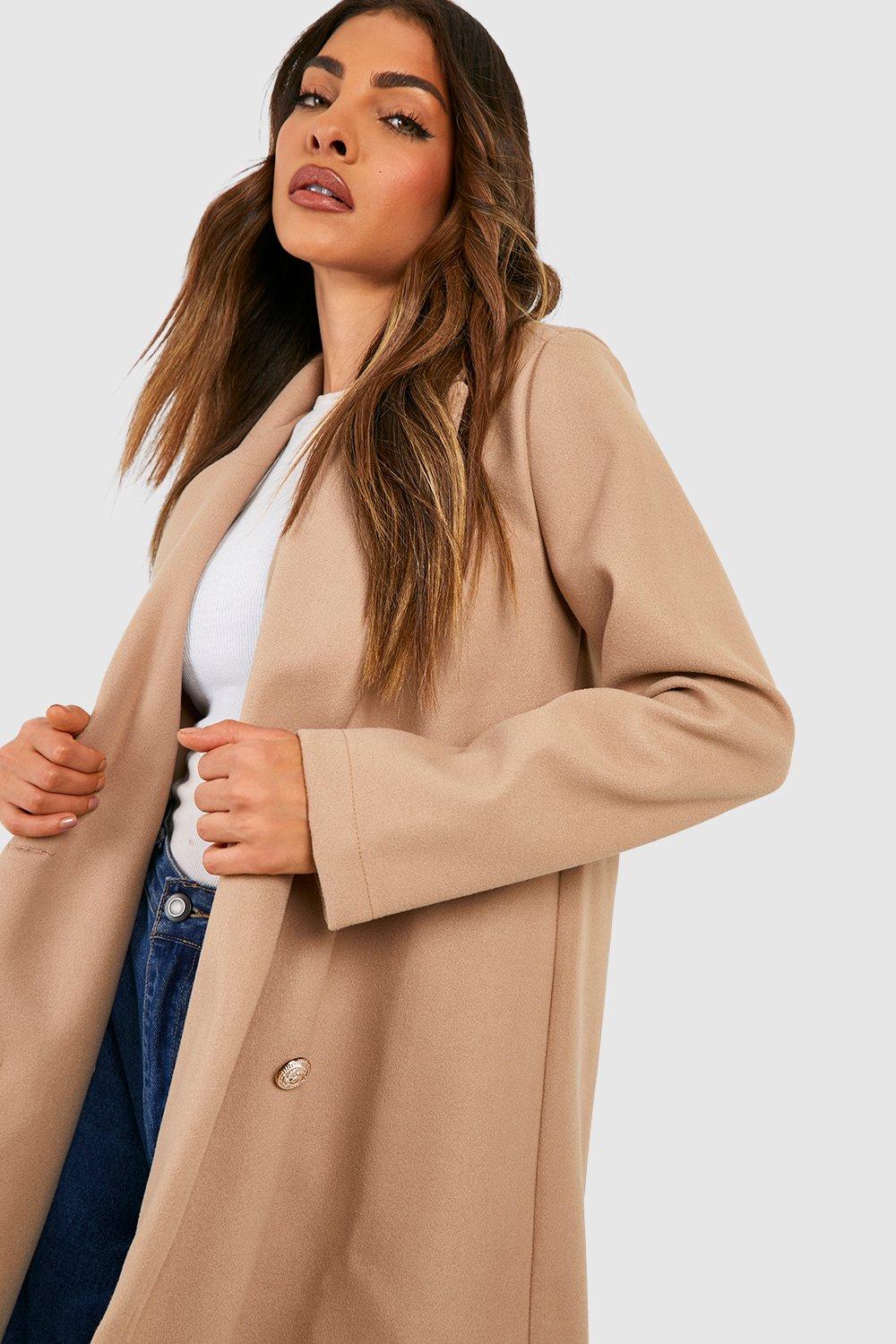 Manteau mi-long en laine écru boutons bijoux femme