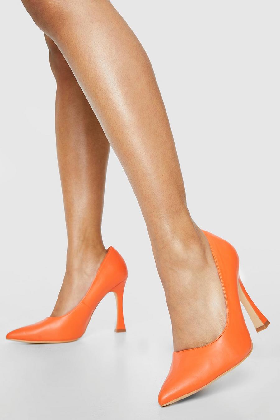 Orange Wide Fit Pointed Stiletto Court Shoe image number 1